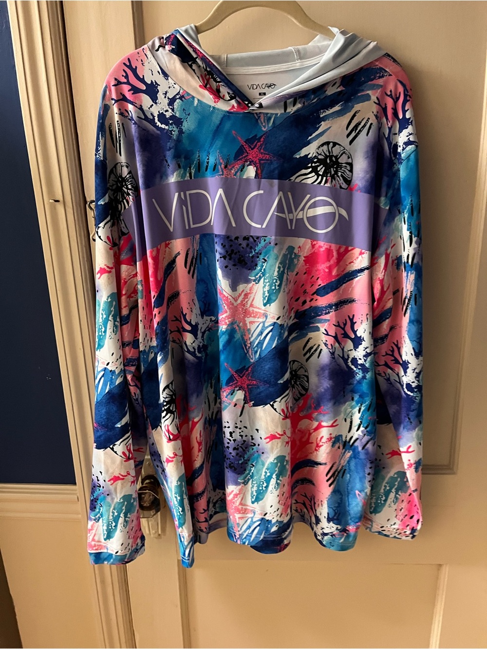 Women's Long Sleeve Hooded Tee in Multicolor-Size XL